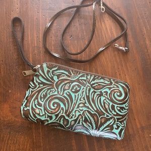 Patricia Nash Tooled Turquoise Wristlet/Crossbody